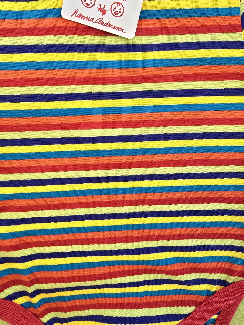 NWT  5-12M  70cm - Unisex BODYSUIT ORGANIC COTTON-VIBRANT Striped L-Sleeve (Q1)